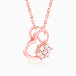 Rose Gold Floral Heart Pendant With Link Chain