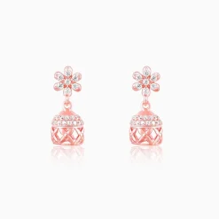 Rose Gold Floral Jaali Jhumki Earrings