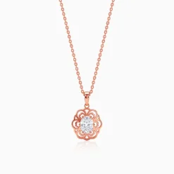 Rose Gold Floral Solitaire Pendant With Link Chain