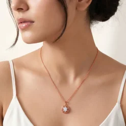 Rose Gold Floral Solitaire Pendant With Link Chain