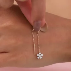 Rose Gold Floral Sui Dhaga Lab Grown Diamond Earrings