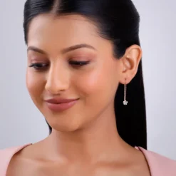Rose Gold Floral Sui Dhaga Lab Grown Diamond Earrings