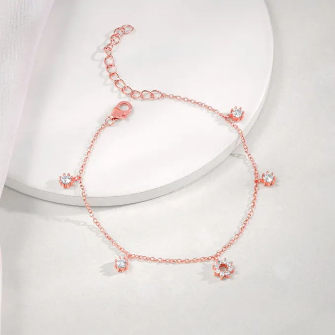 Rose Gold Flower Charm Bracelet