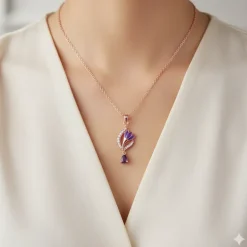 Rose Gold Flowing Crocus Pendant with Link Chain