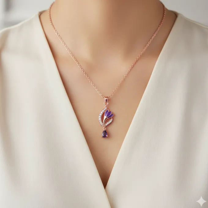 Rose Gold Flowing Crocus Pendant with Link Chain