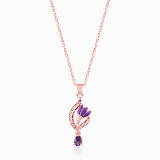 Rose Gold Flowing Crocus Pendant with Link Chain