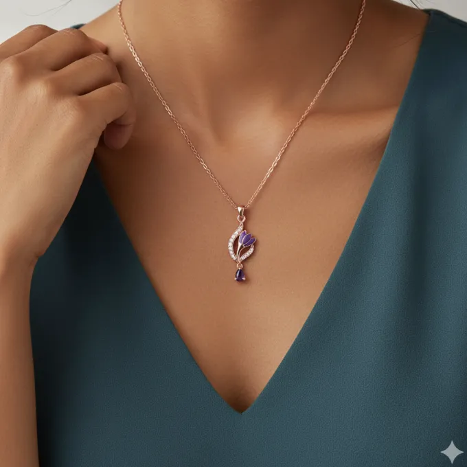 Rose Gold Flowing Crocus Pendant with Link Chain