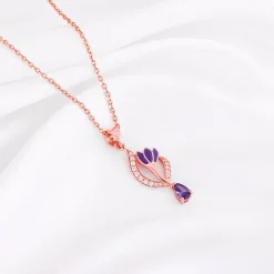 Rose Gold Flowing Crocus Pendant with Link Chain