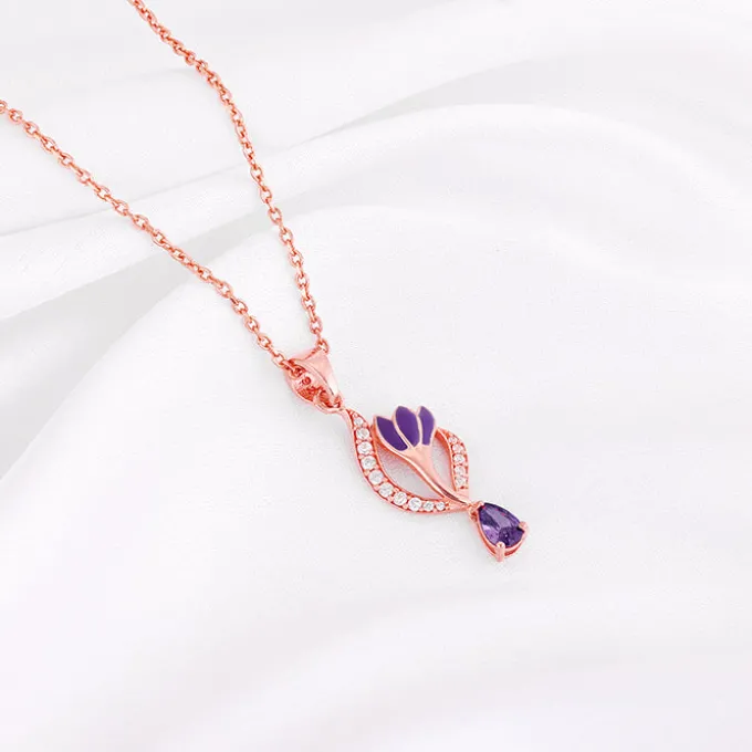 Rose Gold Flowing Crocus Pendant with Link Chain