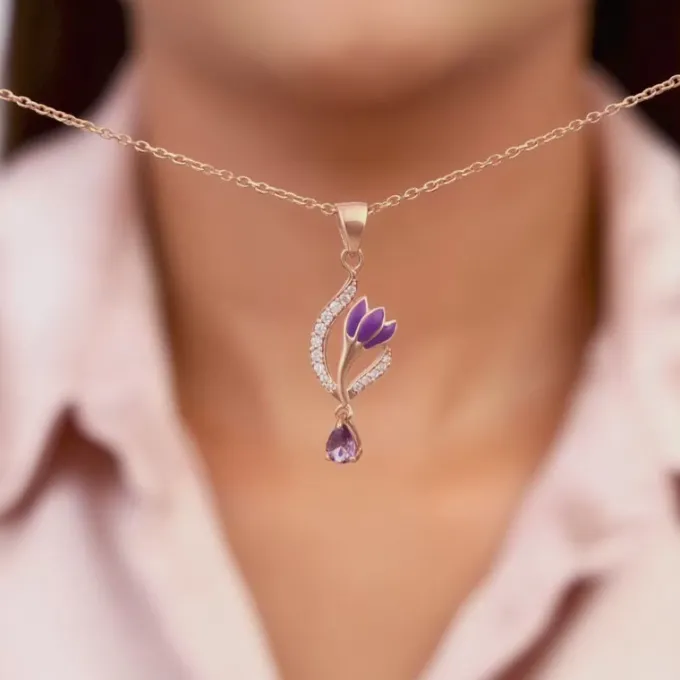 Rose Gold Flowing Crocus Pendant with Link Chain