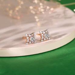 Rose Gold Geometric Square Diamond Earrings