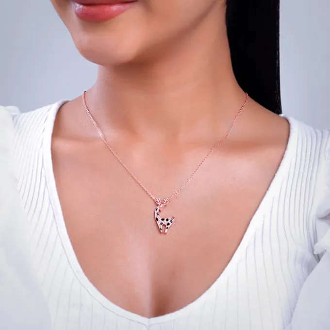 Rose Gold Giraffe Pendant With Link Chain
