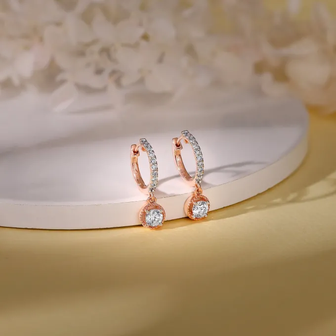 Rose Gold Glittering Drop Lab Grown Diamond Earrings