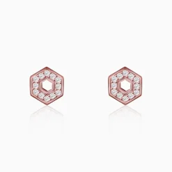 Rose Gold Hexagon Geometry Earrings