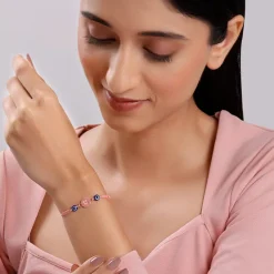 Rose Gold Hindi Initial Evil Eye Bracelet