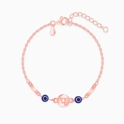 Rose Gold Hindi Initial Evil Eye Bracelet