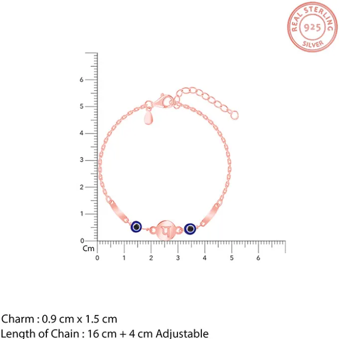 Rose Gold Hindi Initial Evil Eye Bracelet
