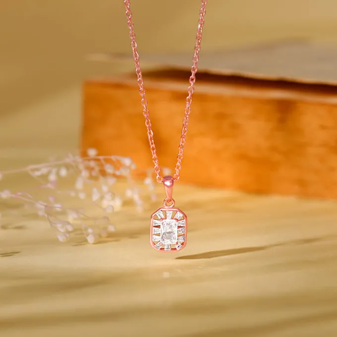 Rose Gold Joyful Square Pendant With Link Chain