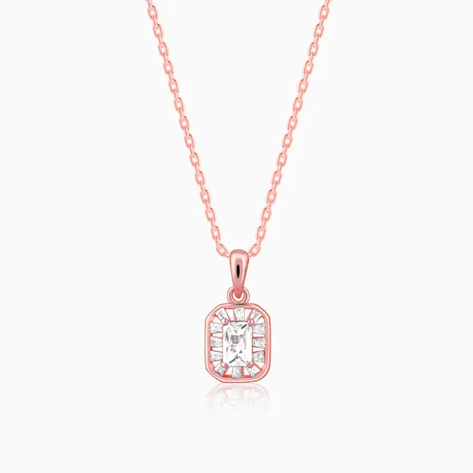 Rose Gold Joyful Square Pendant With Link Chain