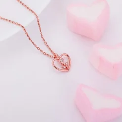 Rose Gold Leaf Me More Heart Pendant with Link Chain