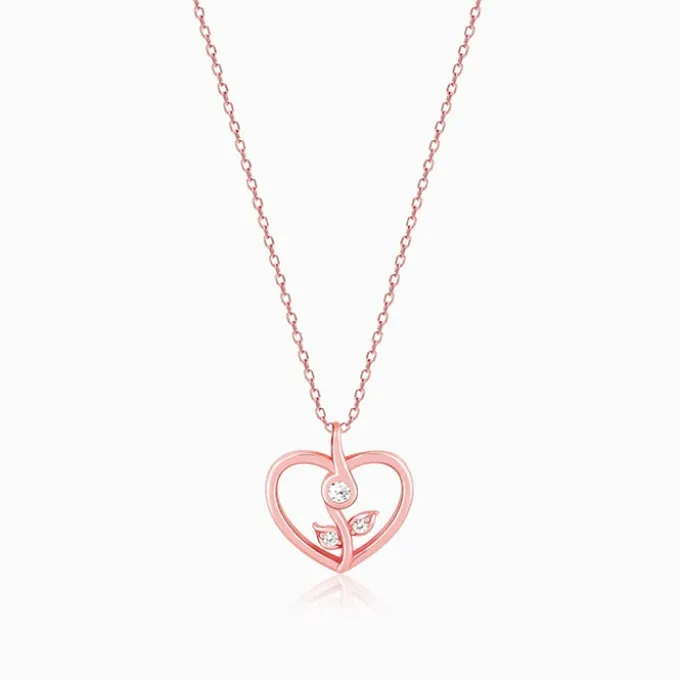 Rose Gold Leaf Me More Heart Pendant with Link Chain
