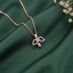 Rose Gold Leafline Rose Lab Grown Diamond Pendant