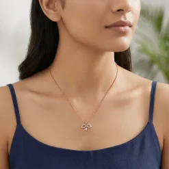 Rose Gold Leafline Rose Lab Grown Diamond Pendant