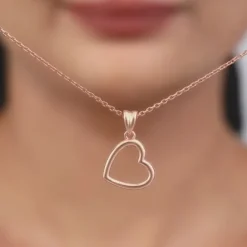 Rose Gold Line Heart Pendant with Box Chain