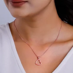 Rose Gold Line Heart Pendant with Box Chain