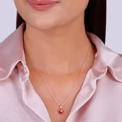 Rose Gold Loving in Red Pendant With Link Chain