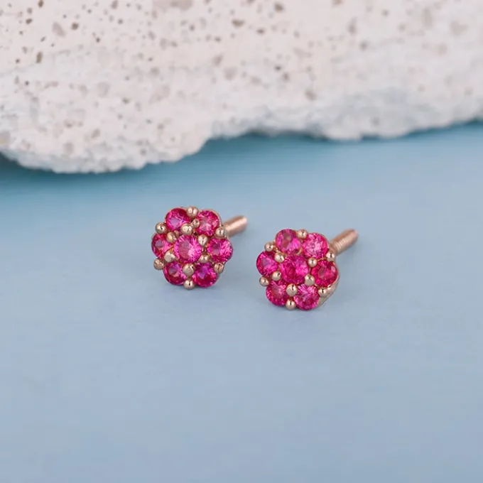Rose Gold Magenta Flower Stud Kids Earrings