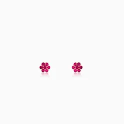 Rose Gold Magenta Flower Stud Kids Earrings