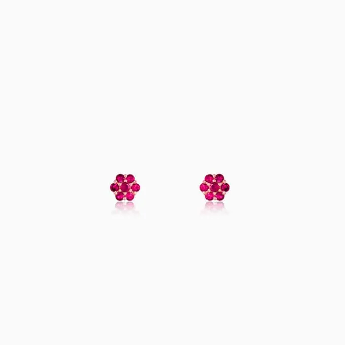 Rose Gold Magenta Flower Stud Kids Earrings