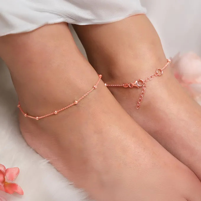 Rose Gold Moon Bead Anklet