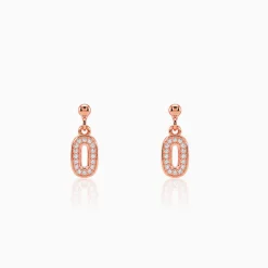 Rose Gold Pave Oval Drop Earrings