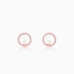 Rose Gold Pearl Halo Earrings
