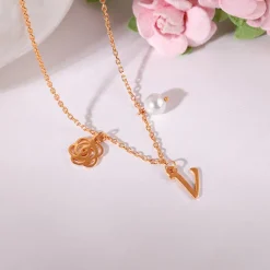 Rose Gold Pearl Rosey Personalised Necklace