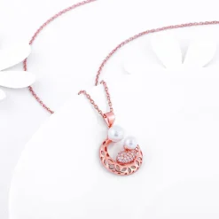 Rose Gold Pearlescent Cuddle Pendant With Link Chain