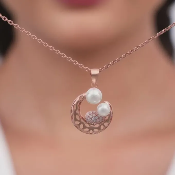Rose Gold Pearlescent Cuddle Pendant With Link Chain