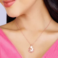Rose Gold Pearlescent Cuddle Pendant With Link Chain