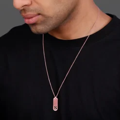 Rose Gold Personalised Alpha Tag Initial Pendant For Him