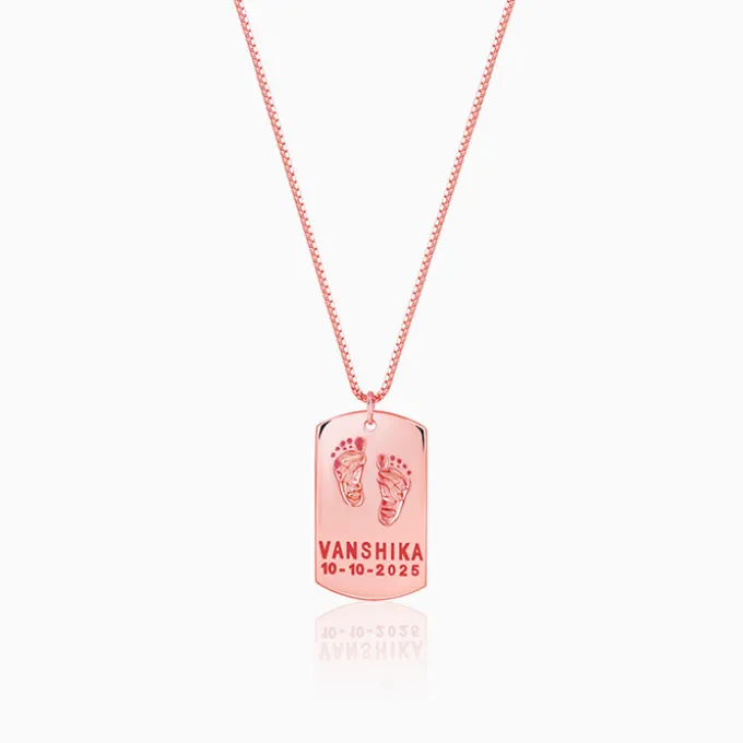 Rose Gold Personalised Baby Foot Print Pendant For Him