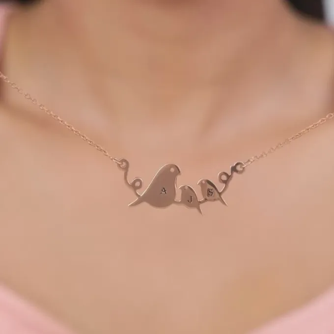 Rose Gold Personalised Birdie Initial Necklace