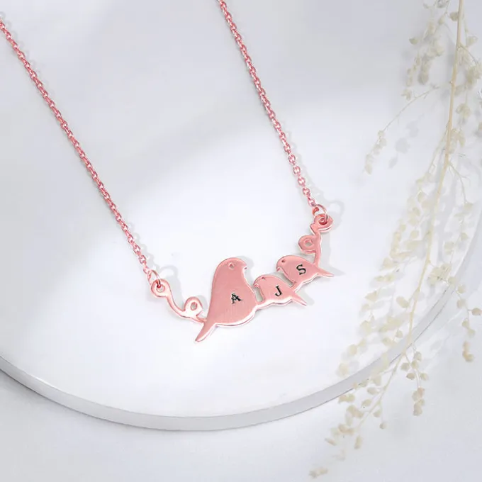 Rose Gold Personalised Birdie Initial Necklace