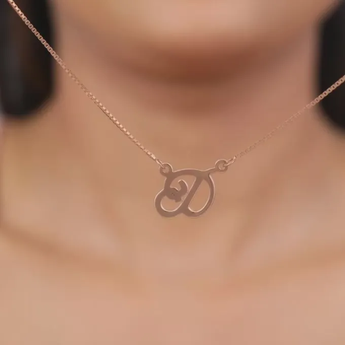 Rose Gold Personalised Cursive Initial Necklace