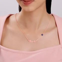 Rose Gold Personalised Evil Eye Heartbeat Necklace