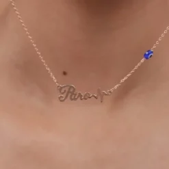 Rose Gold Personalised Evil Eye Heartbeat Necklace