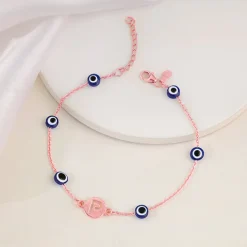 Rose Gold Personalised Evil Eye Initial Bracelet