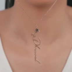Rose Gold Personalised Flower Name Pendant with Link Chain