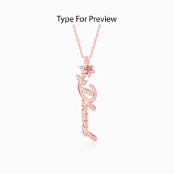 Rose Gold Personalised Flower Name Pendant with Link Chain